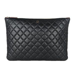 Chanel O Case Pouch Large Black Lambskin Clutch